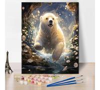 Animal Painting by Number Polar Bear in The Forest Paint by Numbers Kit for Adults with Brushes and Pigment, Art Crafts DIY Oil Painting for Home Wall Decoration, 16x20 Inch