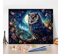Animal Painting by Numbers Kit for Adults Owl in The Forest at Night Paint by Number with Brushes and Pigment, Art Crafts DIY Oil Painting for Home Wall Decoration, 16x20 Inch