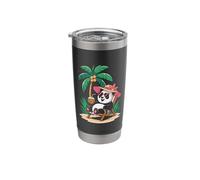 Animal Panda Bear Palm Trees Ocean Retro Beach Summer Stainless Steel Insulated Tumbler