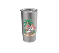Animal Panda Bear Palm Trees Ocean Retro Beach Summer Stainless Steel Insulated Tumbler