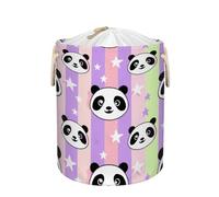 Animal Panda Stars Stripe Drawstring Laundry Basket, Large Foldable Laundry Hamper with Lid Thick Polyester Fabric Lightweight Storage Basket for Clothes Toys Dorm Bathroom