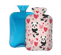 Animal Pandas Red Heart Hot Water Bottle with Cover, 2L Large Capacity Hot Water Bag for Hot Cold Compress, Hand Feet Warmer, Neck Shoulder Pain Relief