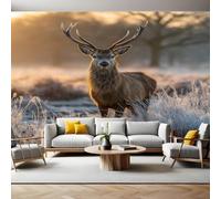 Animal Panoramic Mural Wallpaper 390 x 260 cm Brown Deer in The Grassland Wall Mural Non-Woven Art Print Wallpaper Living Room Bedroom Sofa TV Backdrop Decoration Poster Picture Photo