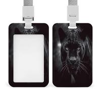 Animal Panther ID Badge Holder Waterproof Card Protector Push-Pull Slot Work ID Card Holder with Lanyard Personalized Detachable Card Holders for Office Corporate Use