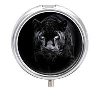 Animal Panther Pill Box Cute Round Pill Case Portable Medicine Tablet Vitamin Holder Organizer for Purse Pocket