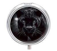 Animal Panther Pill Box Medicine Pill Organizer 3 Compartment Daily Pill Case Small Pill Container Round Pill Holder Travel Pill Box Metal Pill Case for Purse Pocket