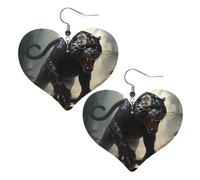 Animal Panther Prints Leather Heart earrings Pendant Stylish and light Lightweight Dangle for Women Girls, One Size, Leather, No Gemstone