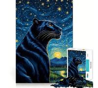 Animal Panther Starry Night 1000 Piece Teenager Puzzles Mental Focus Game Precision Cut Smooth Edges Christmas Stocking Stuffer Game (38x52cm)
