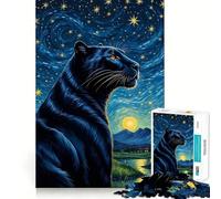 Animal Panther Starry Night Jigsaw Puzzle 1000 Mental Recall Game High Accuracy Cutting Craft Interactive Brain Challenge for Home (50x75cm)