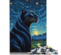 Animal Panther Starry Night Puzzles 500 Pieces Wooden Puzzles Puzzles for Adults Teenagers Teenager Man Woman Gift 500pcs (52x38cm)