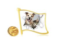Animal Paper Break Shock Photo Golden Metal Flag Lapel Pin Badge