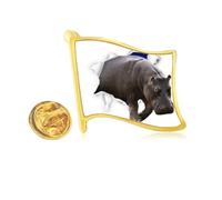 Animal Paper Break Shocks Hippos Golden Metal Flag Lapel Pin Badge