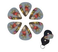animal party Guitar Picks 6 Pack, 0.71mm Thickness Celluloid Bass Pick with Leather Guitar Pick Holder Keychain Abstract Art Pics Plectrum for Acoustic Electric Guitar, Ukulele, Bass