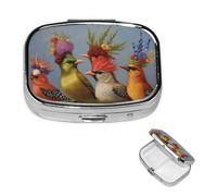 Animal Party Pill Box with Mirror 2 Compartment Decorative Pill Case for Purse or Pocket Small Square Pill Organizer Weekly Metal Medicine Tablet Vitamin Holder Travel Gift