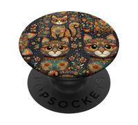 Animal Pattern Quirky Kitsch Collage Supercute Floral Cat PopSockets Adhesive PopGrip