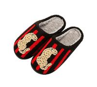 Animal Pattern Slippers - Hello Cat, Bear, Moose & Love Designs - Comfy Memory Foam Plush Cloud Slippers for Couples & Indoor Home, A-leopard Black, 9-10 Women/8-8.5 Men