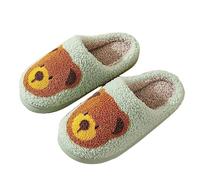 Animal Pattern Slippers - Hello Cat, Bear, Moose & Love Designs - Comfy Memory Foam Plush Cloud Slippers for Couples & Indoor Home, Bear Green, 7.5-8 Women/6.5-7 Men