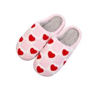 Animal Pattern Slippers - Hello Cat, Bear, Moose & Love Designs - Comfy Memory Foam Plush Cloud Slippers for Couples & Indoor Home, Pink Checkered Heart, 6.5-7 Women/5.5-6 Men
