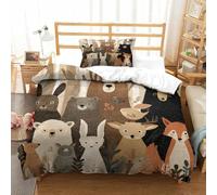 Animal Patterns in The Green Forest 3D Printed Duvet Cover Microfibre Soft Quilt Covers Bedding Sets with Pillowcase Easy Care Comforter Cover Hidden Zipper for Kids Boys Girls Single（135x200cm）