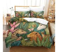 Animal Patterns in The Green Forest 3D Printed Duvet Cover Microfibre Soft Quilt Covers Bedding Sets with Pillowcase Easy Care Comforter Cover Hidden Zipper for Kids Boys Girls King（220x240cm）