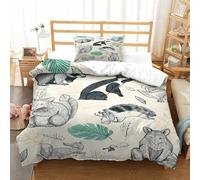 Animal Patterns in The Green Forest 3D Printed Duvet Cover Set Bedding Set,Soft Microfiber Pillowcases,Hidden Zipper Quilt Cover Easy Care Comforter Cover for Kids Boys Girls Teens Single（135x200cm）