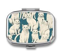 Animal Patterns Pill Box 2 Compartment, Portable Pill Case with Mirror for Pocket Purse Travel, Mini Metal Medicine Organizer for Vitamins Fish Oil