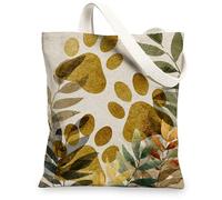 Animal Paw Print Canvas Tote Bags, Stylish Leaf Pattern Eco-Friendly Shopping Bags, Chic Lightweight Washable Shoulder Strap Canvas Bags for Gym Outdoor Travel Beach 13x15 Inch