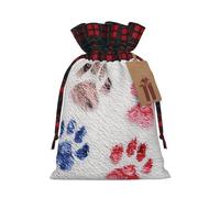 Animal Paw Prints Gift Bag â€“ Festive Print Drawstring Bag, Perfect For Holidays, Birthdays, And Party Favors, Elegant Plaid Pattern With Kraft Paper Tag