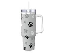 Animal Paw Prints Print 40oz with Straw and Lid, Stainless Steel Double Wall Vacuum Insulated Coffee Mug for Hot and Cold Coffee, Travel Mug with Handle