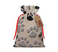 Animal Paw Prints Printed Christmas Drawstring Gift Bags-Xmas Wrapping Bags,Candy Bag,For Holiday Party Decorations,Wedding Party Supplies S Red Ribbon