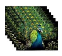 Animal Peacock Placemats Set of 2 Washable Table Placemat Vintage Elegance Wipeable Heat Resistant Place Mats Dining Table Mats for Restaurants Kitchen Tables Decor 45x30cm, Green