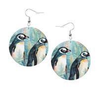 Animal Penguins Watercolor Pattern Prints Leather Round Earrings Pendant Stylish And Light Lightweight Dangle For Women Girls, One Size, Leather, No Gemstone