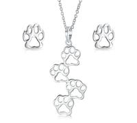 Animal Pet Dog Cat Puppy Kitten 4 Multi Paw Prints Dog Stud Earrings Pendant Necklace Jewelry Set For Women Teen .925 Sterling Silver