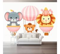 Animal Photo Mural Wallpaper Pink Elephant Hot Air Balloon Photo Wallpaper 3D Effect, 400 x 280 cm Non-Woven Wall Mural Home Bedroom Living Room Tv Background Poster Decoration