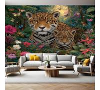 Animal Photo Wallpaper 3D Effect Jungle Cheetah Mural Wallpaper Non-Woven Wall Mural, 350 x 256 cm Large Murals Wall Decor for Bedroom, Living Room, Kids Room