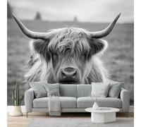 Animal Photo Wallpaper 400 X 280 Cm - Non-Woven Premium Art Print Fleece Wall Mural Decoration Poster Picture Design Modern - Black and White Yak Portrait for Kids Bedroom Living Room