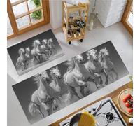 Animal Photography Kitchen Carpet Runners, Horses Running On The Beach Non-Slip Kitchen Runner Rugs, Grayish White Washable Low Pile Area Floor Rug for Laundry Room Bedroom Entrance - 40x60cm+40x120cm