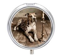 Animal Pit Bull Pill Box 3 Compartment Round Metal Pill Organizer Portable Mini Travel Medicine Case with Mirror Cute Medicine Container Holder for Pocket Purse