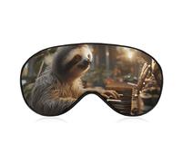Animal Playing Piano Sleep Mask Comfort Travel Eye Masks with Adjustable Elastic Strap Soft Funny Block Light Sleep Eye Cover for Side Sleeper for Nap Men Women Gift