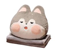 Animal Plush Blanket and Pillow Set, Stuffed Hugging Toy with Hand Warmer Pockets, Plush Pillow for Airplane, Train, Car, Office Nap, Home Sofa Bed (Style03)