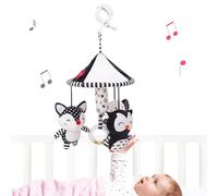 Animal Plush Crib Mobile - Black White Baby Bassinet PhoneWith Hanging Owl Elephant Fox Plush Toys | Portable Cot Mobiles Soother for Jungle Theme Nursery Bedroom Sleeping Decor