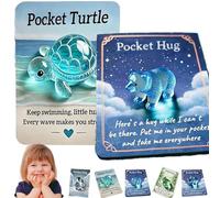 Animal Pocket Hug Gifts, Mini Resin Animal Hug Token, Emotional Support Turtle with Mini Pocket Hugs Greeting Cards, Cute Pockets Hugs for Christmas Anniversary Valentines Birthday (2pcsD)