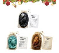 Animal Pocket Hug, Turtle Pocket Hug, Inspirational Animal Token with Message Card and Pouch, Small Figurine Symbolizing Strength, Courage, Thoughtful for Encouragement and Support (3PC)