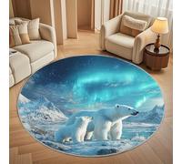 Animal Polar Bear Cub Round Rugs 160cm, Non Slip Area Rugs for Bedroom & Living Room - Soft Machine Washable Northern Lights Circle Carpet, Non Shedding Floor Mats for Home Room Decorative