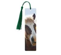 Animal Pony Horse Wooden Bookmarks 5 Pcs,Handmade Double-Sided Printed Book Marks Page Markers with Dark Green Tassels Book Accessories Gift for Book Lovers Women Men