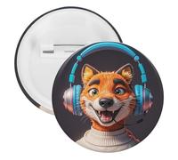Animal Portrait Headphones Badge Metal Round Pins, Lightweight Brooch for Backpack, Fashion Button Pins Badge for Shirts, Jackets, Shawl Coat, Unisex, 5PCS, Tinplate, metal round pins