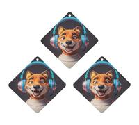 Animal Portrait Headphones Car Air Freshener, 3 Pcs Rhombus Hanging Air Freshener Cards, Long Lasting Fragrance Scented Cards for Car, Home, Office White-style
