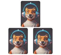 Animal Portrait Headphones Car Air Freshener, 3 Pcs Square Hanging Air Freshener Cards, Long Lasting Fragrance Scented Cards for Car, Home, Office White-style