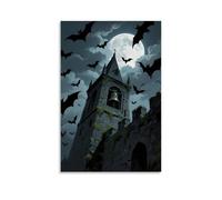 Animal Poster, A Flock of Bats Surrounds An Ancient Castle Bell Tower, The Moon Obscured by Clouds Fashionable Wall Decor - Hanging Art Poster And Mural16x24inch(40x60cm)