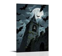Animal Poster, A Flock of Bats Surrounds An Ancient Castle Bell Tower, The Moon Obscured by Clouds Fashionable Wall Decor - Hanging Art Poster And Mural20x30inch(50x75cm)